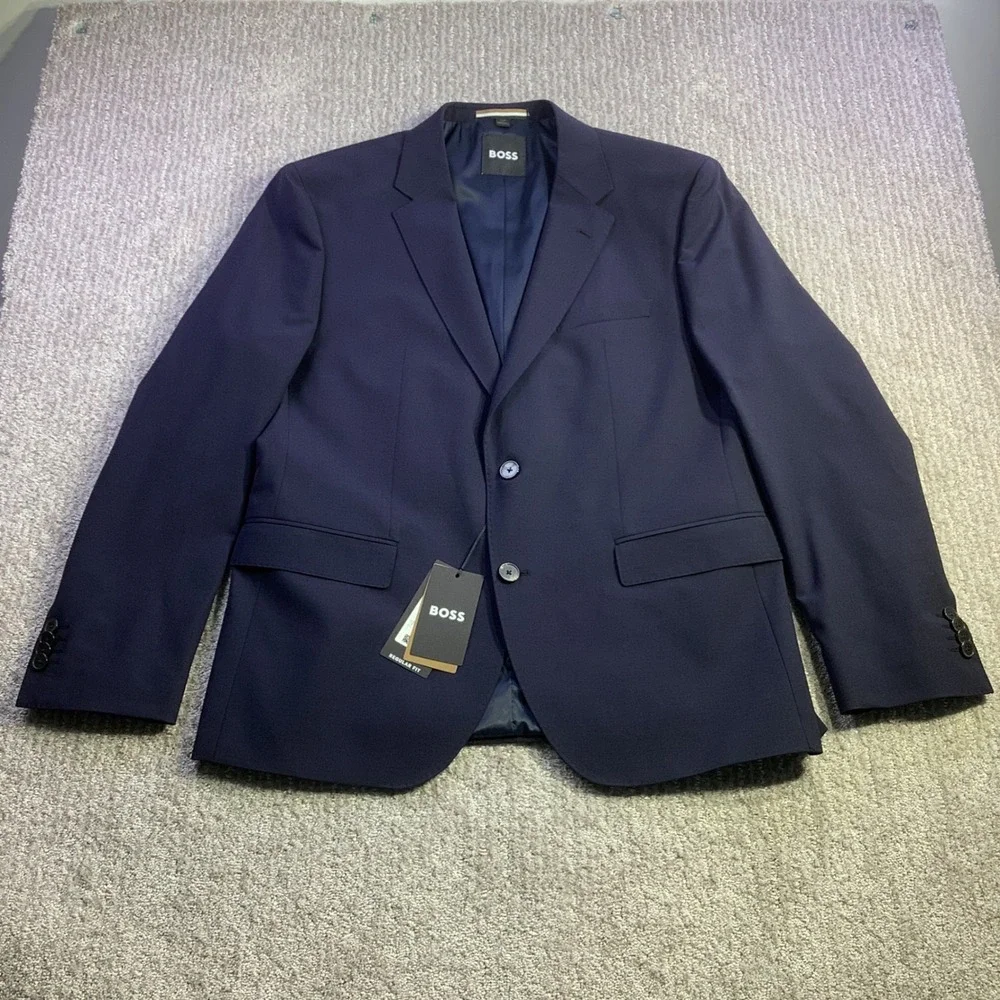 BOSS Hugo Boss Jasper Navy Blue Virgin‎ Wool 2 Piece Suit Regular Fit 42S NWT